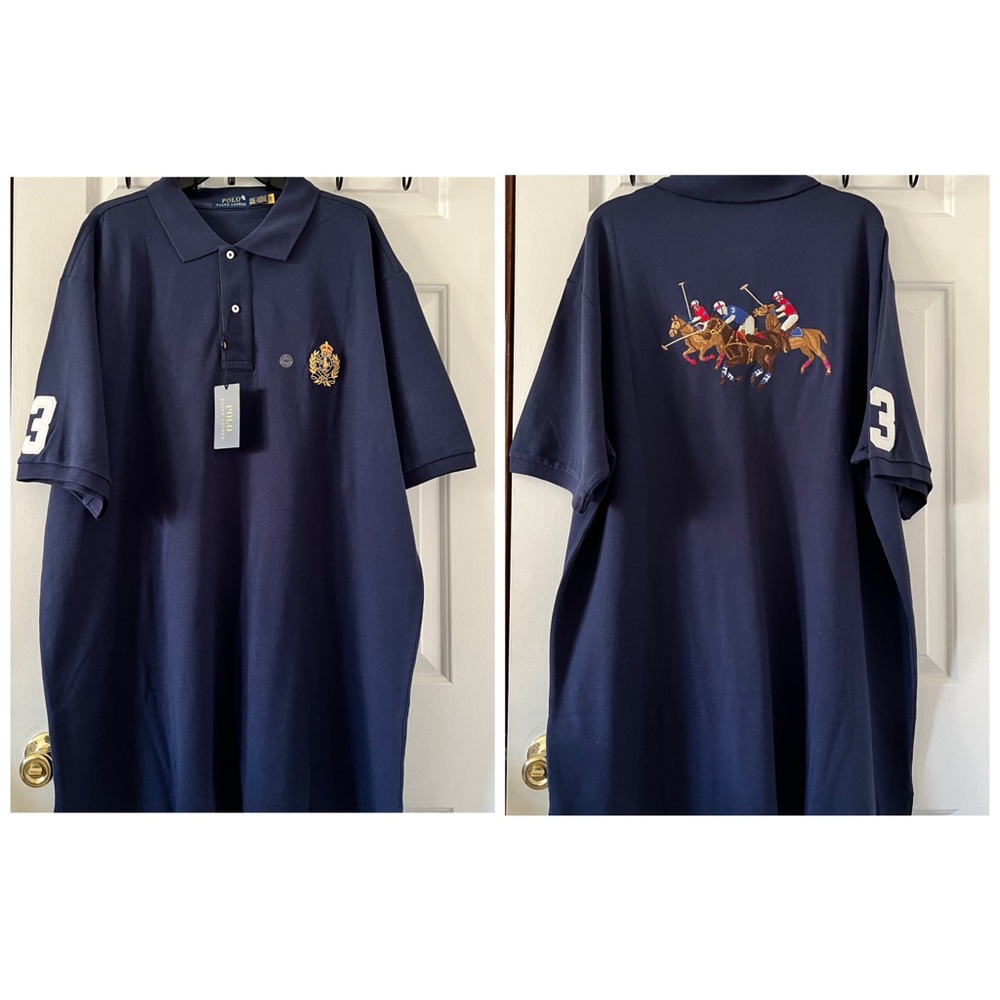 Polo Ralph Lauren Men's Size 2XLT Embroidered Crest Triple Pony Mesh Polo Shirt
